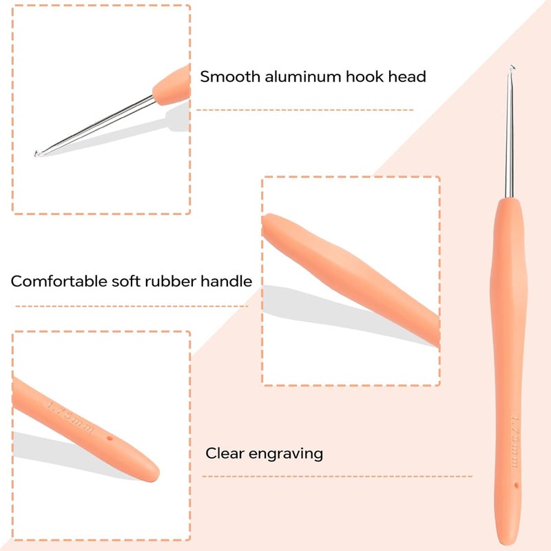 Gerute Small Size Crochet Hook Lace Crochet Needle, 1.75mm Crochet Hook, Ergonomic Crochet Hooks，Embroidery Thread Knitting Weaving Tool (1.75 mm) - Image 3